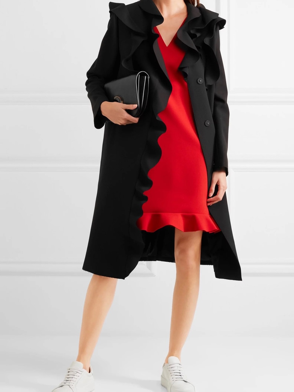 MSGM Black Ruffle-Trim Coat size 40